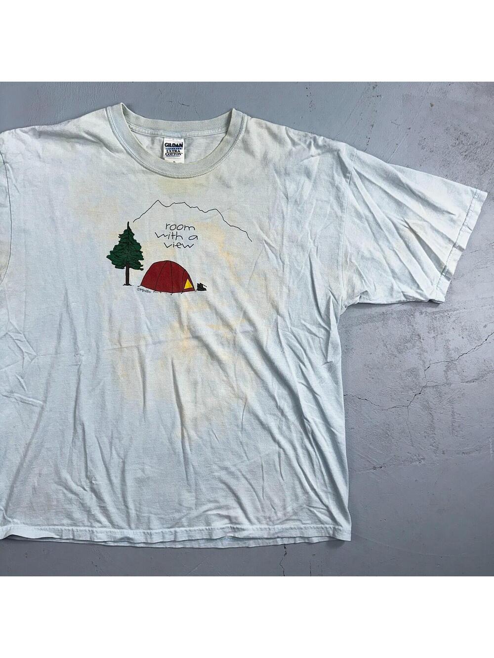 Hiking Room With A View Vtg T Shirt Funny Camping Camp Hike Travel Usa Y2k
